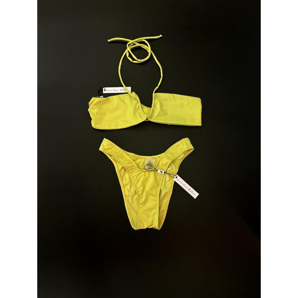 Monica Hansen Beachwear NWT Set Yellow Lurex Bikini Top/Bottom Size XS & Small